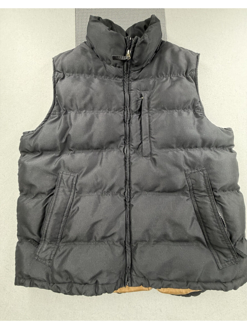 Vintage St Johns Bay Puffer Vest Mens Medium M Black Tan Outerwear Gorpcore 90s